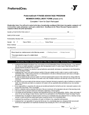 PreferredOne Fitness Advantage Program Member Enrollment Form