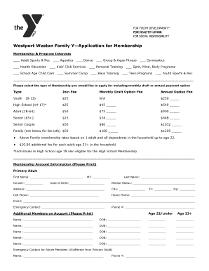 Westport Weston Family Y Membership Application