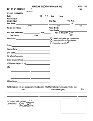 Individual Education Program IEP Form SPED-09
