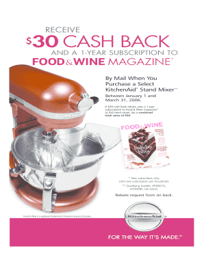 KitchenAid Stand Mixer Mail-In Rebate Form