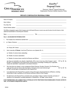 Directors and Officers Liability Insurance Proposal Form