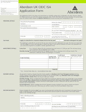 Aberdeen UK OEIC ISA Application Form