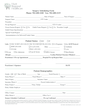 Surgery Scheduling Form