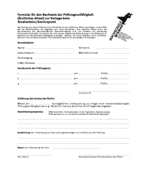 Formular für den Nachweis der Prüfungsunfähigkeit