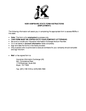 New Hampshire Motor Vehicle Employment Statement