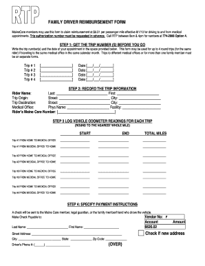 MaineCare Family Driver Reimbursement Form