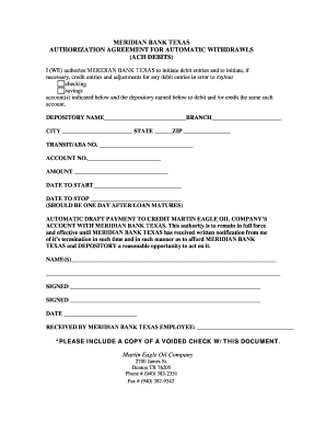 Meridian Bank Texas ACH Debit Authorization