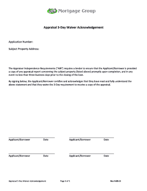 Appraisal 3-Day Waiver Acknowledgement