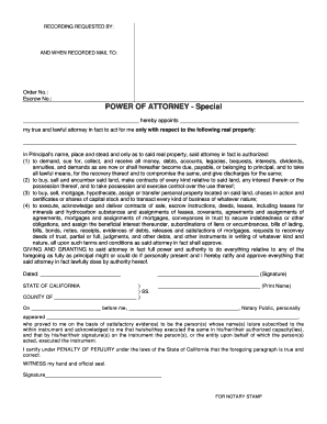 California Special Power of Attorney for Real Property