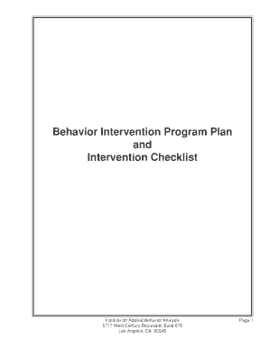 Behavior Intervention Program Plan and Checklist