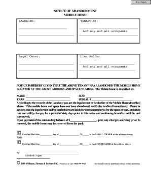 Notice of Abandonment for Mobile Home