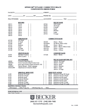 Spinecor Dynamic Corrective Brace Components Order Form