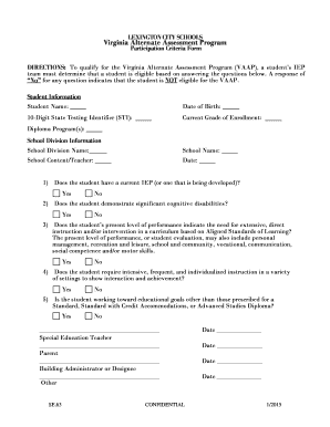 Virginia Alternate Assessment Program Participation Criteria Form