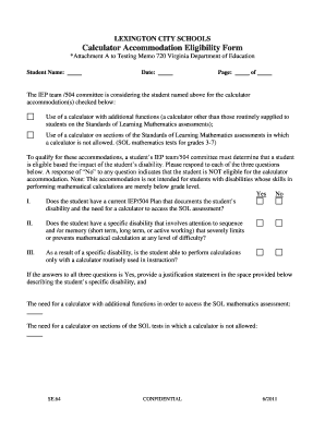 Calculator Accommodation Eligibility Form