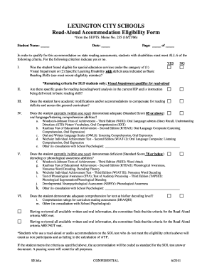 Read-Aloud Accommodation Eligibility Form