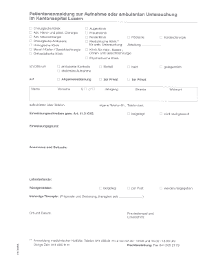 Patientenanmeldung zur Aufnahme oder ambulanten Untersuchung