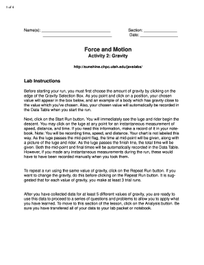 Gravity Lab Activity Form