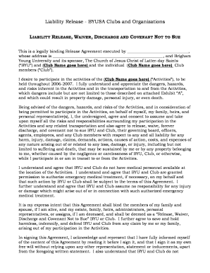 BYUSA Club Liability Release Form