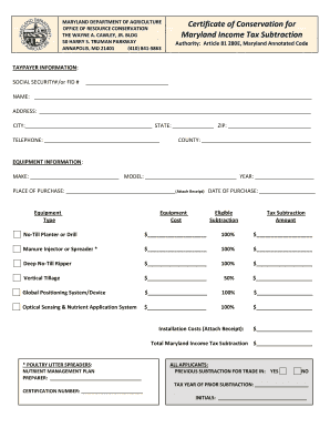 Maryland Income Tax Subtraction for Conservation Equipment