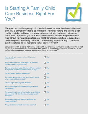 Child Care Business Self-Assessment Questionnaire