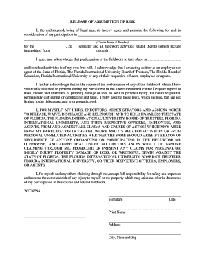 Release of Assumption of Risk