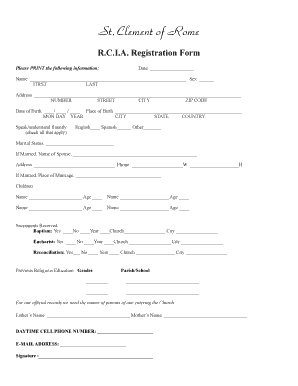 R.C.I.A. Registration Form