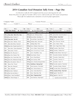 2014 Canadian Seed Donation Tally Form