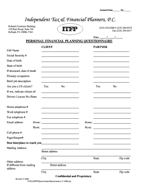 Personal Financial Planning Questionnaire
