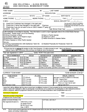 USA Volleyball Individual Membership Form