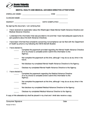 Washington State Mental Health and Medical Advance Directive Attestation