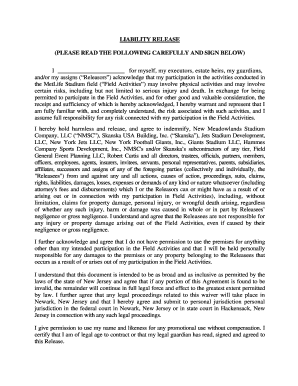 Liability Release for MetLife Stadium Field Activities