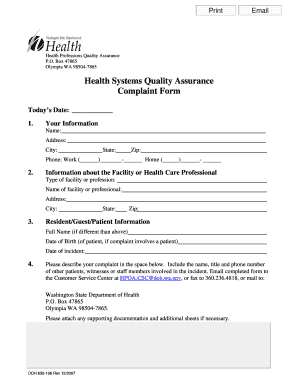 Washington State Health Complaint Form