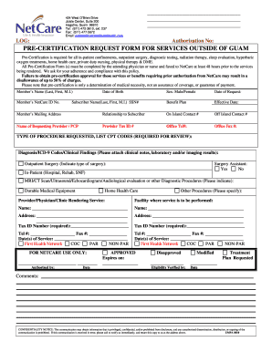 Pre-Certification Request Form for Services Outside of Guam