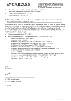 Acknowledgment of Receipt of Account Opening Documents