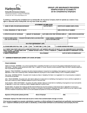 Group Life Insurance Proceeds Verification Form