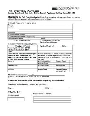 Resident Car Park Permit Application Form