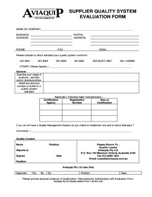 supplier evaluation format