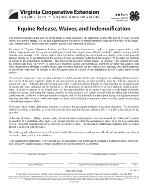 4-H Equine Release Waiver