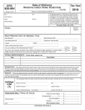 Oklahoma Manufactured Home Rendition Form 935-MH