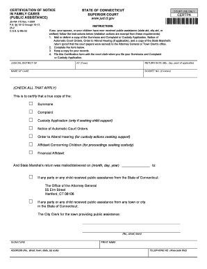 Connecticut Certification of Notice for Public Assistance Cases
