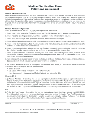 Crane Institute Medical Verification Form