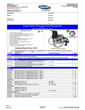 Invacare Action3 NG Wheelchair Prescription Form