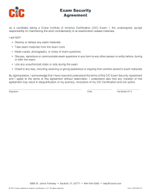 Crane Institute Certification Exam Security Agreement
