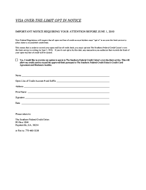 Visa Over-the-Limit Opt-In Notice