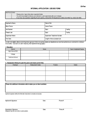 OnTrac INTERNAL APPLICATION JOB BID FORM