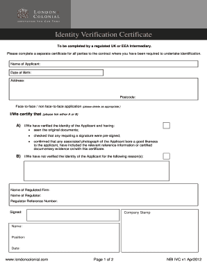 UK Identity Verification Certificate