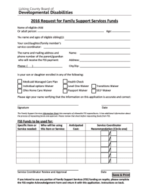Ohio Family Support Services Fund Request