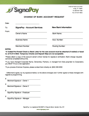 Change of Bank Account Request Form