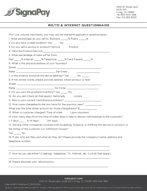 MO/TO & Internet Questionnaire