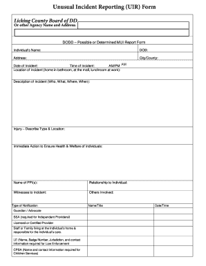 Unusual Incident Reporting Form